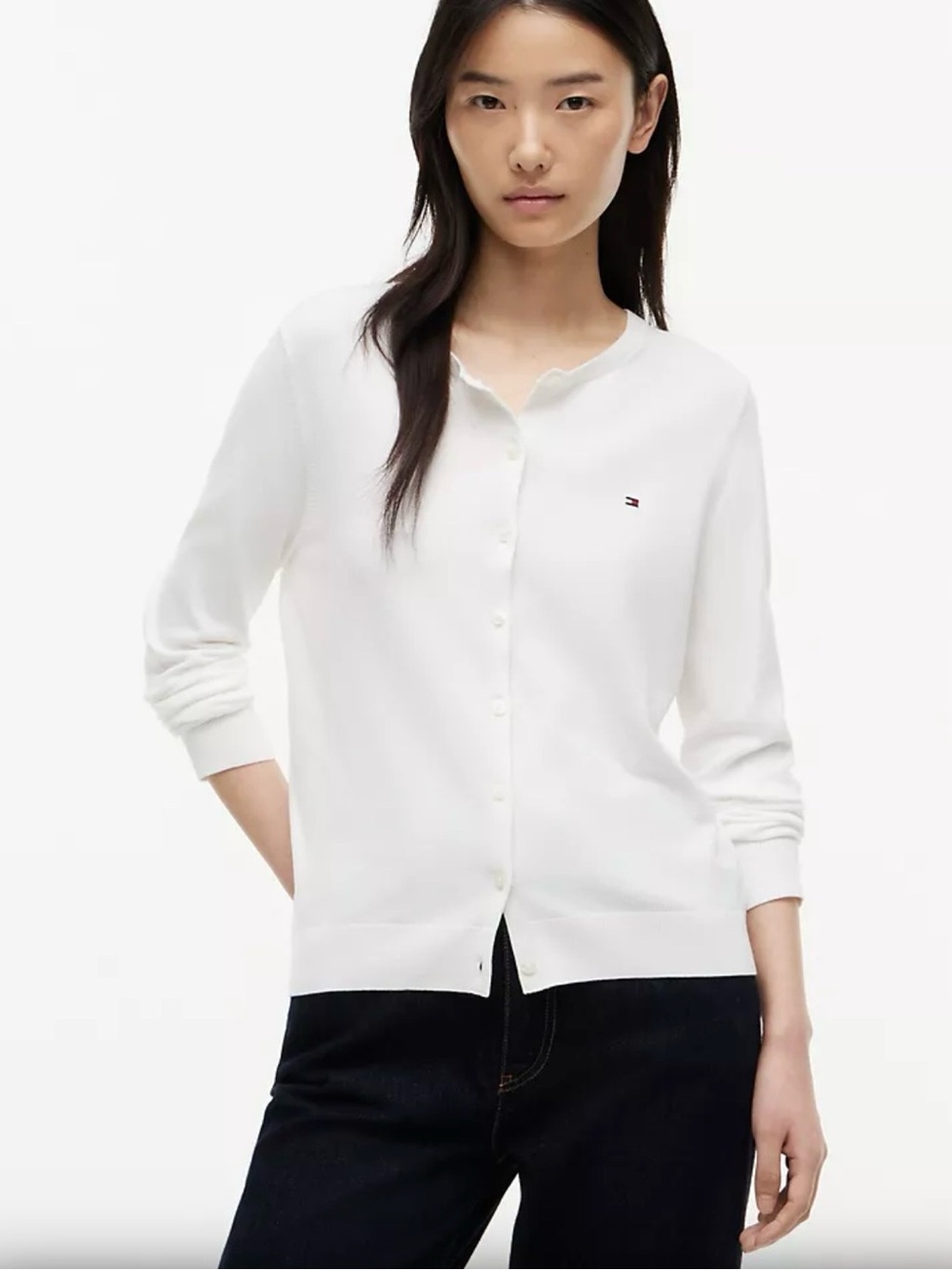 NWOT Tommy Hilfiger Women's Lightweight White Button-Front Knit Cardigan